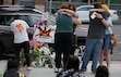 (Francisco Kjolseth  | The Salt Lake Tribune) People mourn Arthur Folasa Ah Loo near the Wallace F. Bennett Federal Building in Salt Lake City where he was killed on Monday, June 16, 2025. Ah Loo was an innocent bystander shot during the “No Kings” demonstration downtown on Saturday night.