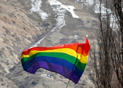 (George Frey | Special to The Tribune) A gay pride flag flies in front of the "Y" on March 5, 2020, in Provo.